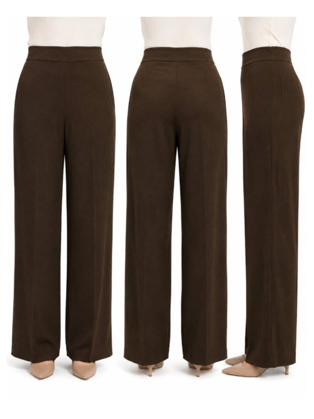 Pierre Cardin Dark Brown Wide Leg Trousers Wool High Rise US 6